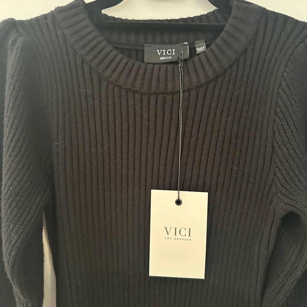 NWT! Vici Black Ribbed Puff Sleeve Sweater Dress - Picture 5 of 10
